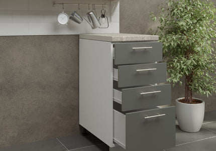 JD Greta Adjustable Legs Kitchen Drawer Unit 400mm - Grey  Matt (With Worktop)