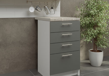 JD Greta Kitchen Base Drawer Unit 500mm Cabinet - Grey Matt (With Worktop)