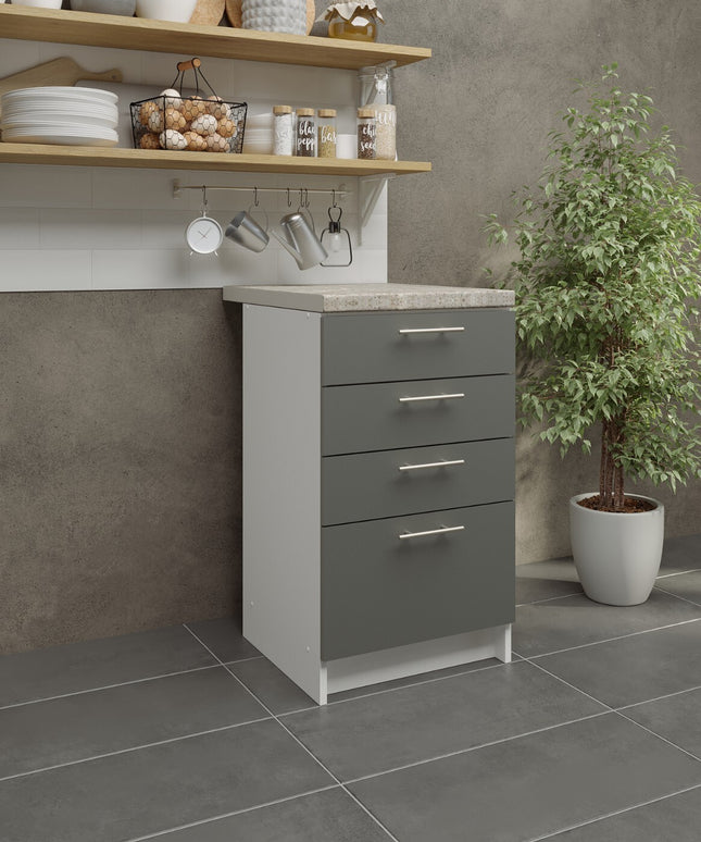 JD Greta Kitchen Base Drawer Unit 500mm Cabinet - Grey Matt (With Worktop)