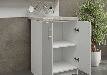 JD Greta NOT Adjustable Kitchen Base Unit 600mm - White Gloss (With Worktop)