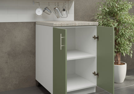 JD Greta Kitchen Adjustable 600mm Base Cabinet - Sage Green Matt with Worktop