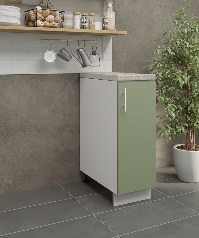 JD Greta Kitchen Adjustable 300mm Base Cabinet - Sage Green Matt with Worktop