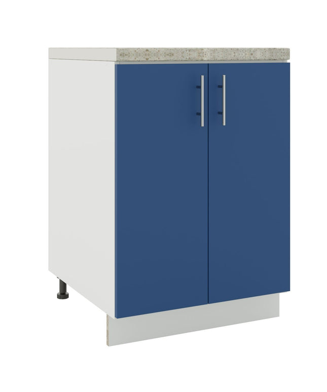 JD Greta Kitchen Adjustable 600mm Base Cabinet - Navy Matt with Worktop