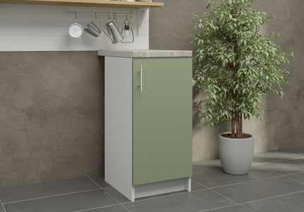 JD Greta Fixed Height Kitchen Base Unit 400mm - Sage Green Matt With Worktop