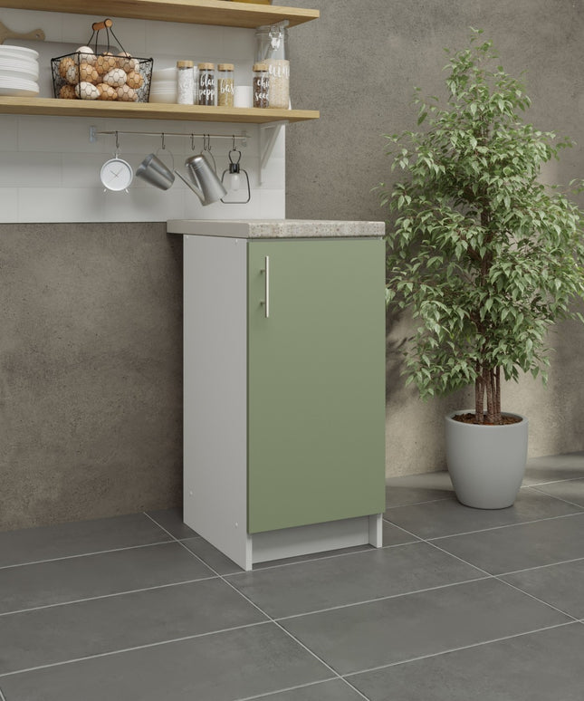 JD Greta Fixed Height Kitchen Base Unit 400mm - Sage Green Matt With Worktop