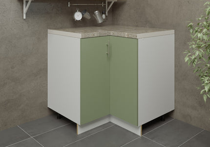 JD Greta Kitchen Adjustable 900mm Corner Cabinet - Sage Green Matt with Worktop