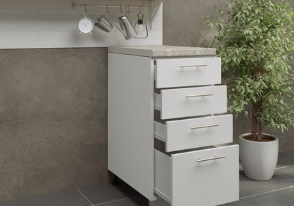 JD Greta Adjustable Legs Kitchen Drawer Unit 400mm - White Matt (With Worktop)
