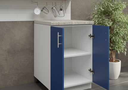 JD Greta Kitchen Adjustable 600mm Base Cabinet - Navy Matt with Worktop