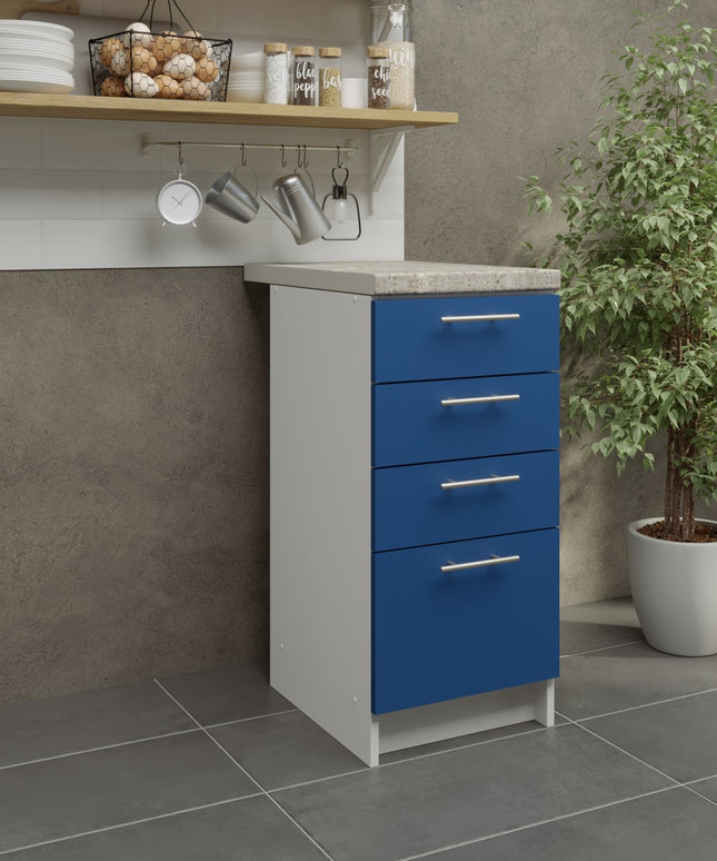 JD Greta Kitchen Fixed Height 400mm Drawer Cabinet - Navy Matt With Worktop