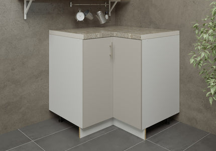 JD Greta Kitchen Adjustable 900mm Corner Cabinet - Cashmere Matt with Worktop