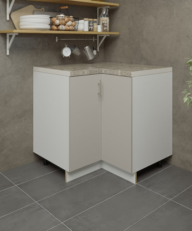 JD Greta Kitchen Adjustable 900mm Corner Cabinet - Cashmere Matt with Worktop