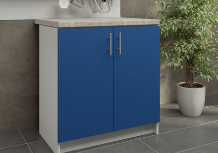 JD Greta Kitchen Fixed Height 800mm Sink Cabinet - Navy Matt With Worktop