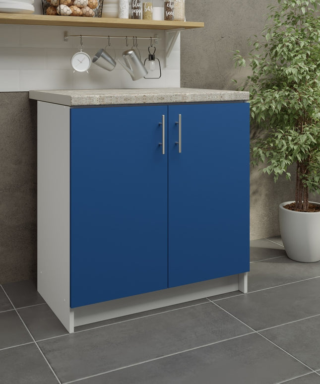 JD Greta Kitchen Fixed Height 800mm Sink Cabinet - Navy Matt With Worktop