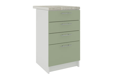 JD Greta Kitchen Fixed Height 500mm Drawer Cabinet - Sage Green Mat With Worktop