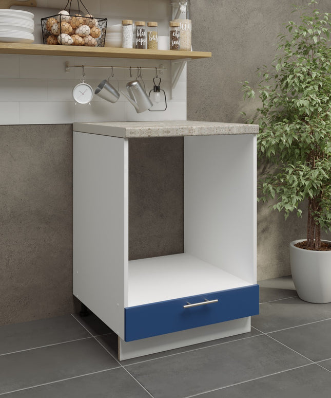 JD Greta Kitchen Adjustable 600mm Oven Cabinet - Navy Matt with Worktop