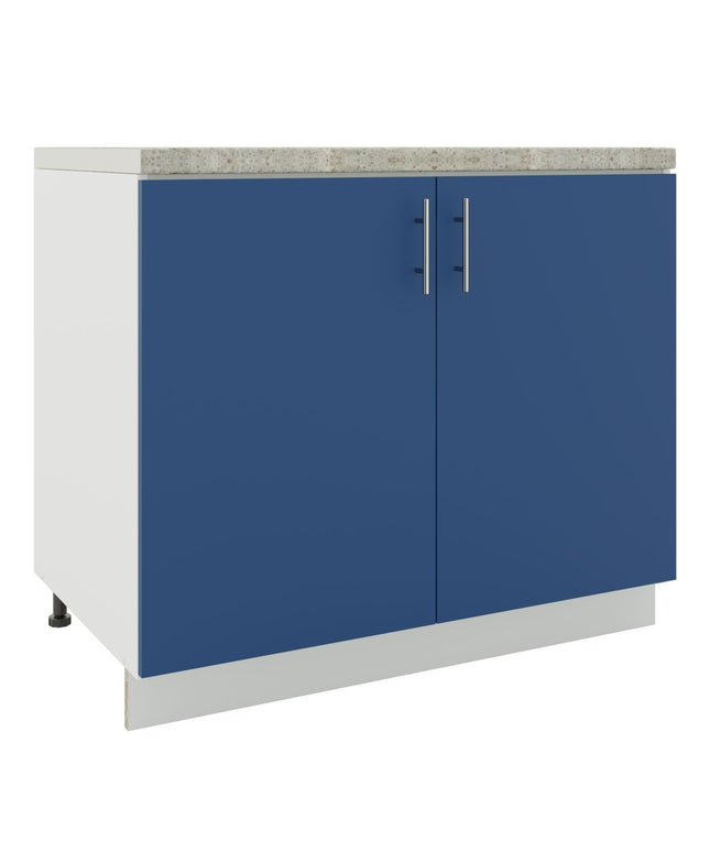 JD Greta Kitchen Adjustable 1000mm Sink Base Cabinet - Navy Matt with Worktop