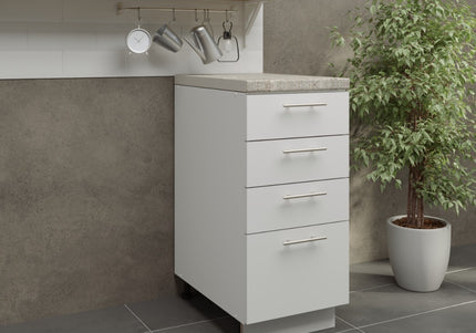 JD Greta Adjustable Legs Kitchen Drawer Unit 400mm - White Matt (With Worktop)