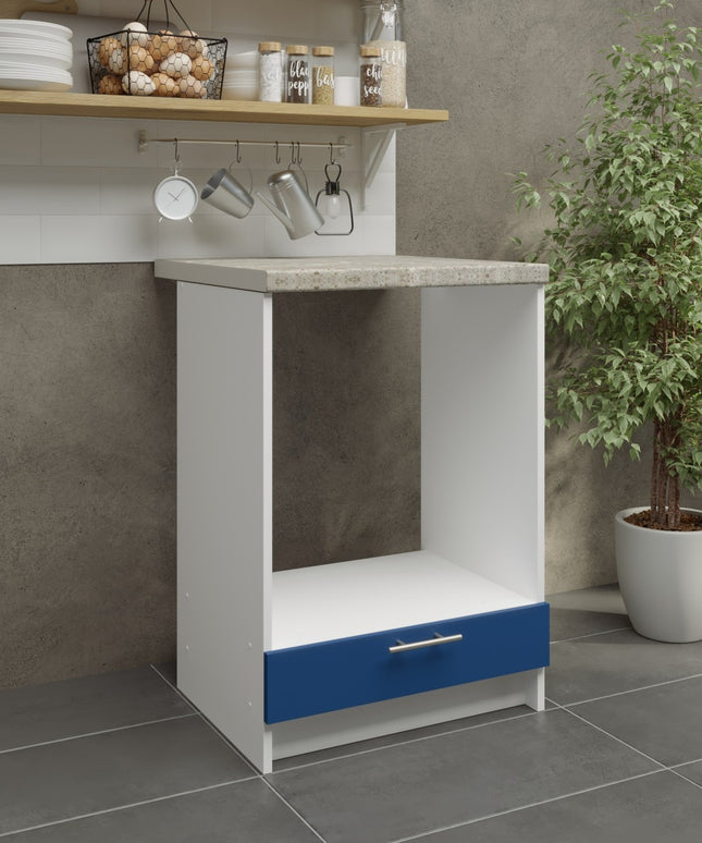 JD Greta Kitchen Fixed Height 600mm Oven Cabinet - Navy Matt With Worktop