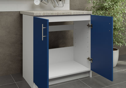 JD Greta Kitchen Fixed Height 800mm Sink Cabinet - Navy Matt With Worktop