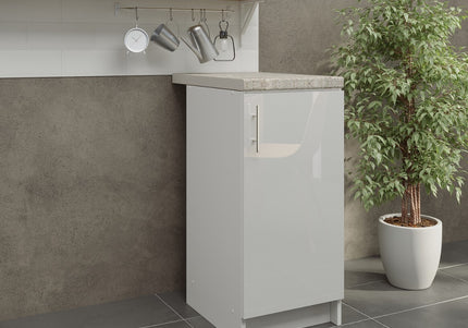 JD Greta NOT Adjustable Kitchen Base Unit 400mm - White Gloss (With Worktop)