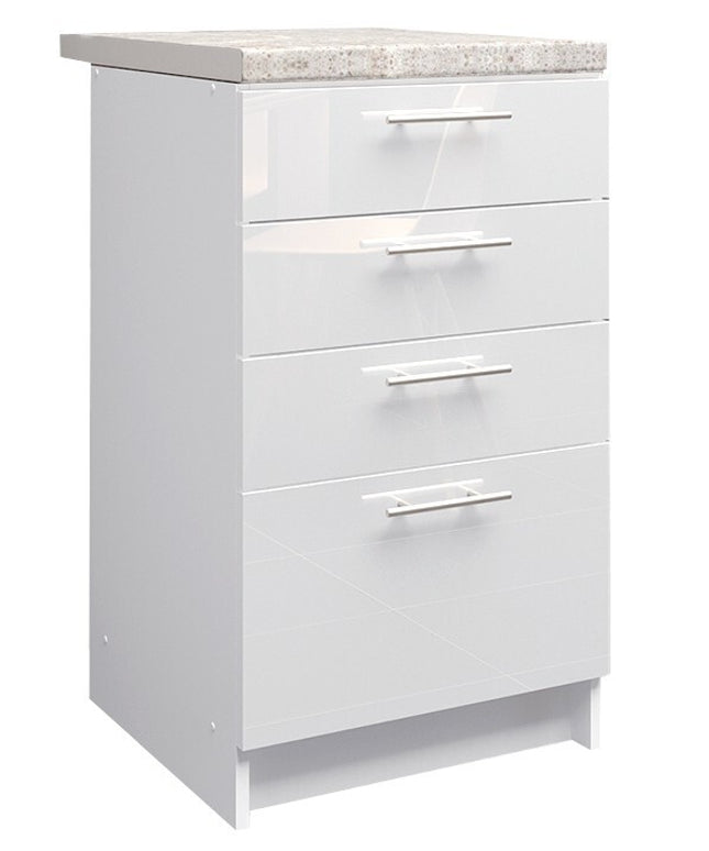 JD Greta Kitchen Base Drawer Unit 500mm Cabinet - White Gloss (With Worktop)