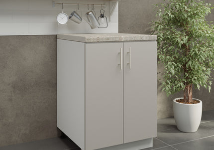 JD Greta Kitchen Adjustable 600mm Base Cabinet - Cashmere Matt with Worktop