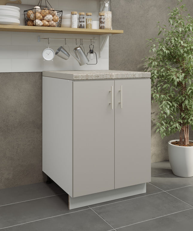 JD Greta Kitchen Adjustable 600mm Base Cabinet - Cashmere Matt with Worktop
