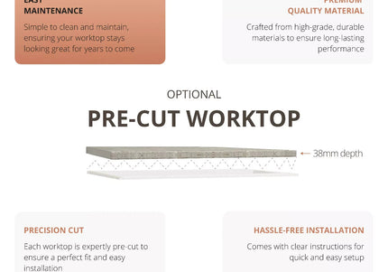 JD Greta NOT Adjustable Kitchen Base Unit 500mm - White Matt (With Worktop)