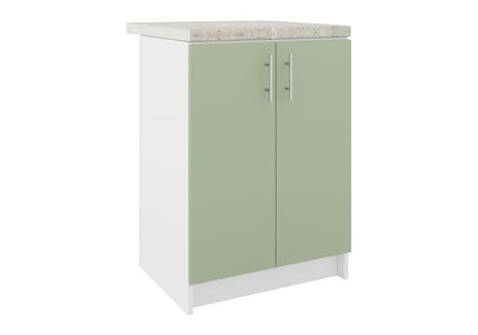JD Greta Fixed Height Kitchen Base Unit 600mm - Sage Green Matt With Worktop