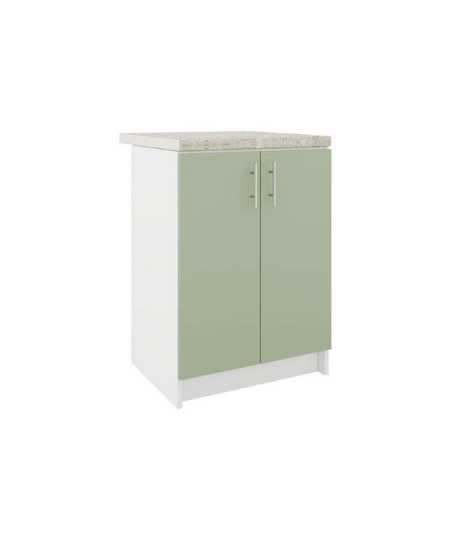 JD Greta Fixed Height Kitchen Base Unit 600mm - Sage Green Matt With Worktop