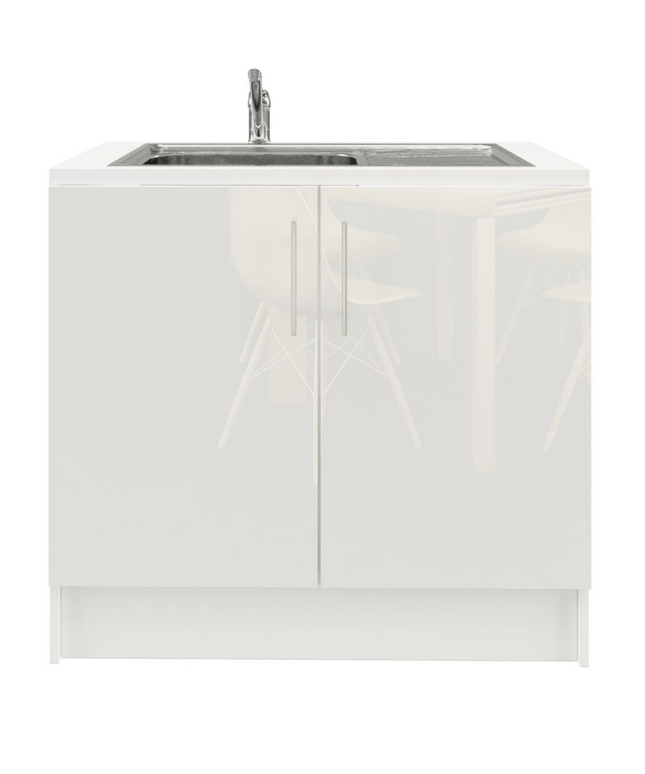 JD Greta 1000mm Utility Sink Unit With Tap Kitchen Base Cabinet - White Gloss