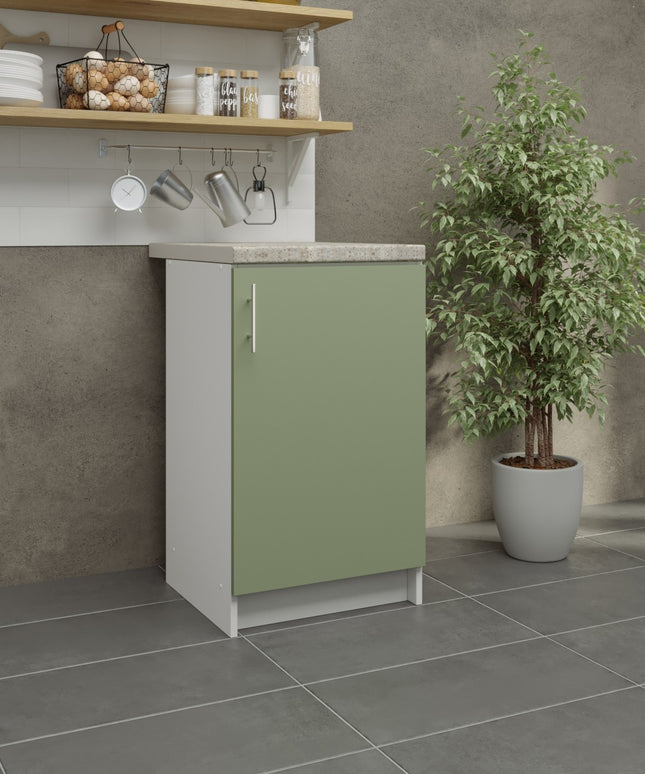 JD Greta Fixed Height Kitchen Base Unit 500mm - Sage Green Matt With Worktop