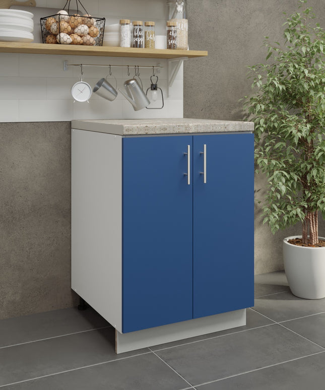 JD Greta Kitchen Adjustable 600mm Base Cabinet - Navy Matt with Worktop