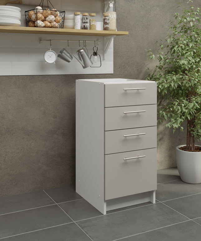JD Greta Kitchen Fixed Height 400mm Base Drawer Cabinet - Cashmere Matt