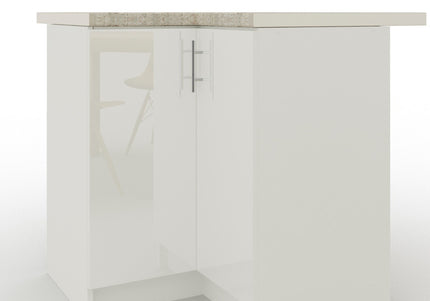 JD Greta NOT Adjustable Kitchen Base Corner Unit - White Gloss With Worktop