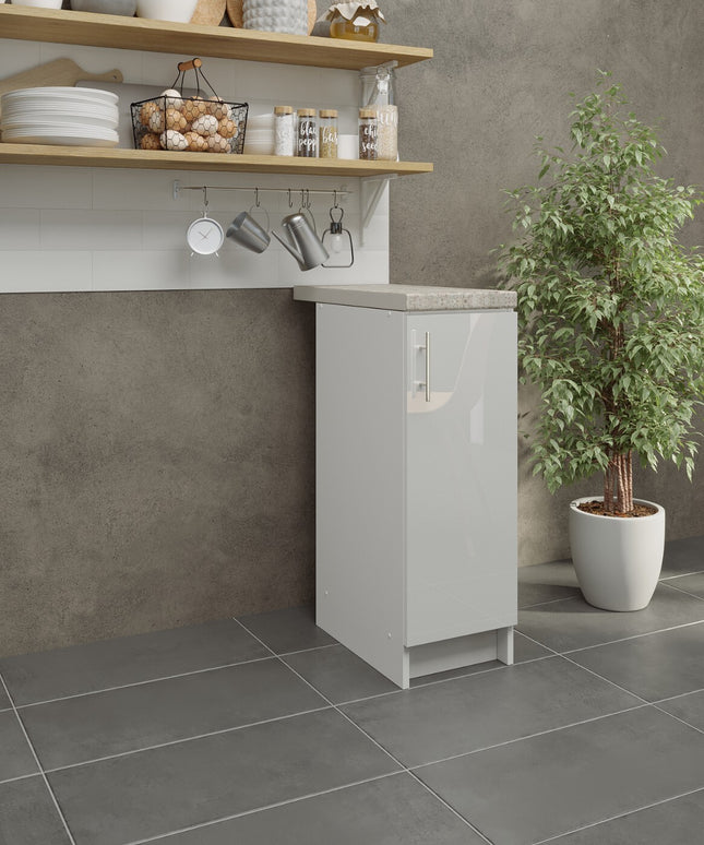 JD Greta NOT Adjustable Kitchen Base Unit 300mm - White Gloss (With Worktop)