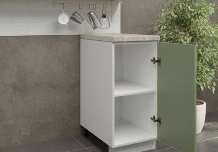 JD Greta Kitchen Adjustable 400mm Base Cabinet - Sage Green Matt with Worktop