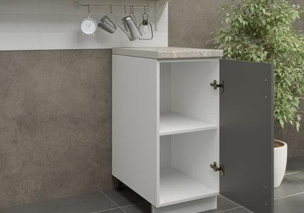JD Greta Adjustable Kitchen Base Unit 400mm - Grey Matt (With Worktop)