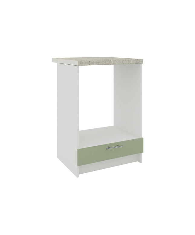 JD Greta Kitchen Fixed Height 600mm Oven Cabinet - Sage Green Matt With Worktop