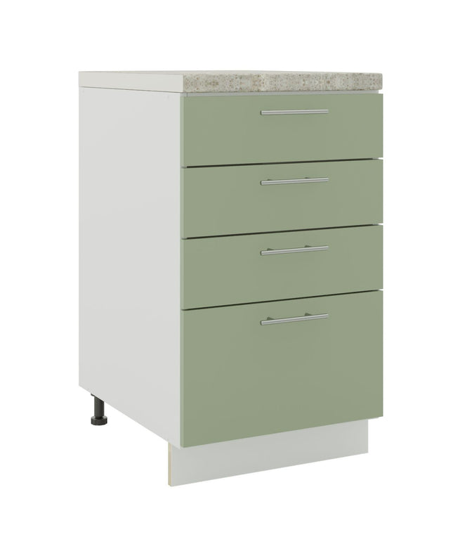 JD Greta Kitchen Adjustable 500mm Drawer Cabinet - Sage Green Matt with Worktop