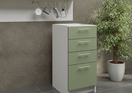 JD Greta Kitchen Fixed Height 400mm Base Drawer Cabinet - Sage Green Matt
