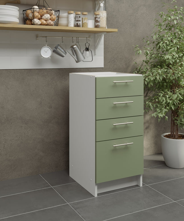 JD Greta Kitchen Fixed Height 400mm Base Drawer Cabinet - Sage Green Matt