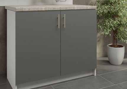 JD Greta Kitchen Sink Unit Fixed Height 1000mm Cabinet – Grey Matt With Worktop
