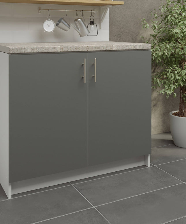 JD Greta Kitchen Sink Unit Fixed Height 1000mm Cabinet – Grey Matt With Worktop