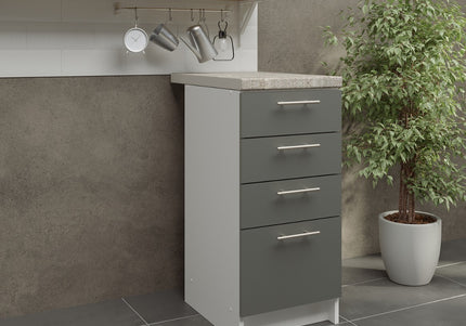 JD Greta Kitchen Base Drawer Unit 400mm Cabinet - Grey Matt (With Worktop)
