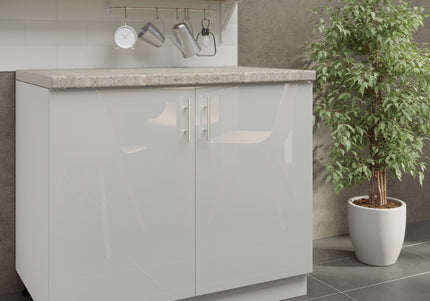 JD Greta Adjustable Kitchen Base Unit 1000mm - White Gloss (With Worktop)