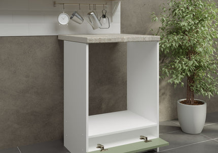 JD Greta Kitchen Fixed Height 600mm Oven Cabinet - Sage Green Matt With Worktop