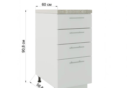 JD Greta Kitchen Adjustable 400mm Drawer Cabinet - Cashmere Matt with Worktop