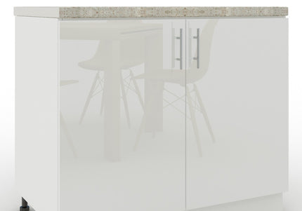 JD Greta Adjustable Kitchen Base Unit 1000mm - White Gloss (With Worktop)