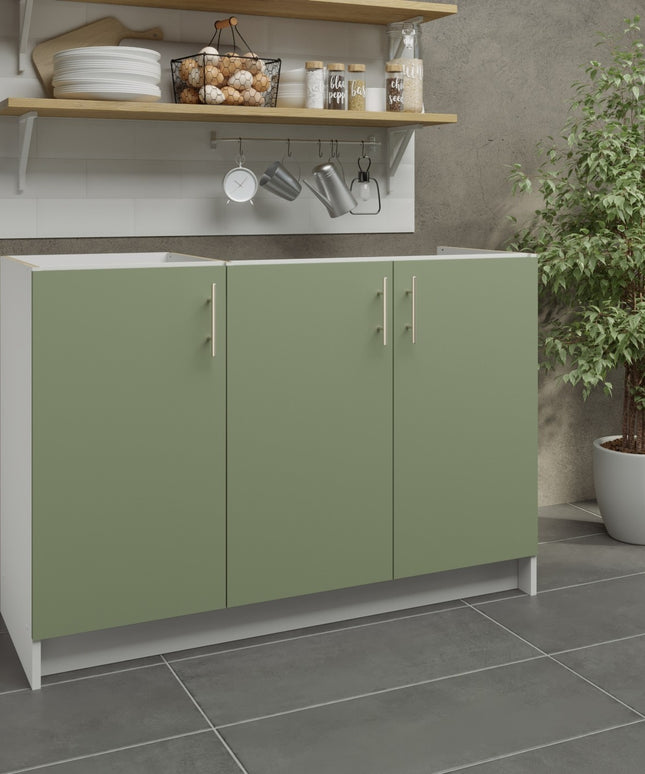 JD Greta Kitchen Fixed Height 1200mm Sink Base Cabinet - Sage Green Matt
